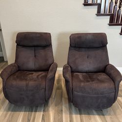 Set Of Two Brown Recliners Cloth
