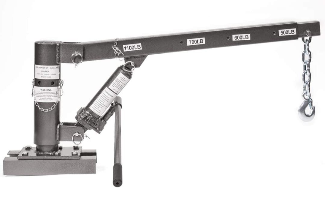 Stark USA 1/2 Ton Capacity Pickup Truck Extra Hoist Lift Load Jib Crane Telescopic Boom 1,100 LBS Extension Lock Position Swivel Base Mounted