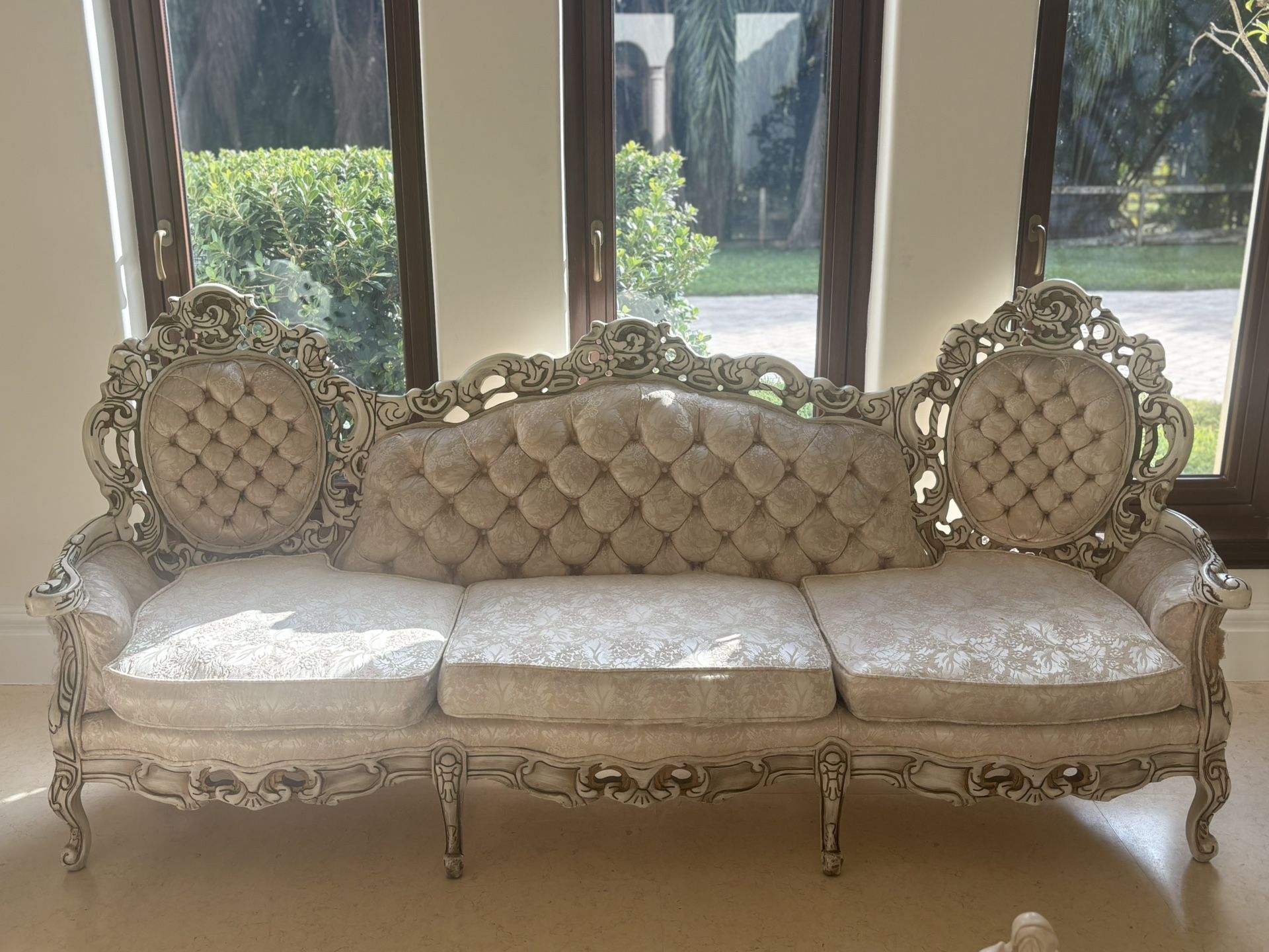 4-Piece French Vintage marble Tabletops Renaissance Provincial Furniture Set