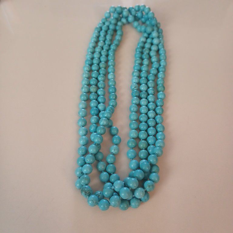 Turquoise Bead Necklace Super Long Strand