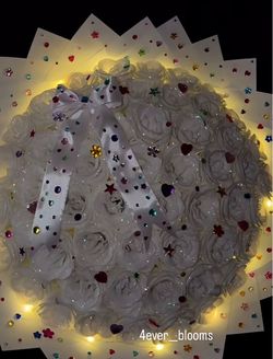 White Rose Bouquet with Gems and LED Lights