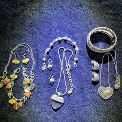 Brighton Silver Necklace, Bracelet, And Earrings 