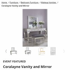 Makeup Vanity with Mirror And Stool 