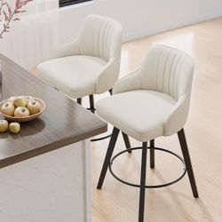 VINGLI 26" H Swivel Barstools Set of 2, Linen Fabric Upholstered Counter Stool with Back