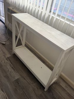 White Farmhouse Console Table with Bottom Shelf