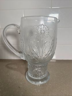 Clear Glass Pitcher with Embossed Floral Design