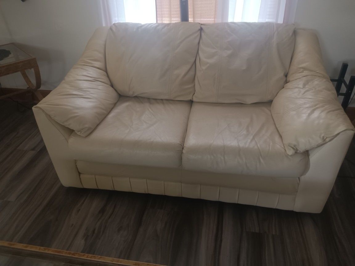 Off White Leather Loveseat And Chair With Ottoman Asking $150 OBO