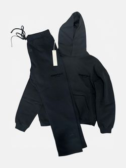 Authentic Fear of God Essentials Black Stretch Limo Hoodie & Sweatpants Bundle