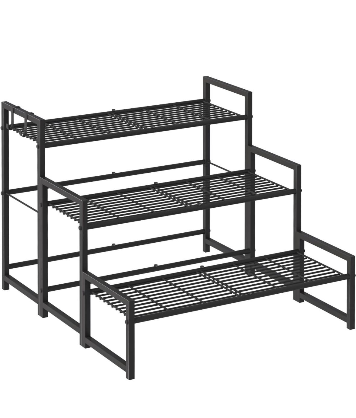 3 Tier Metal Plant Stand Stackable Heavy Duty Tall Plant Shelf Flower Pot Holder for Garden, Display Rack, Bla
