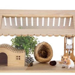 Wooden Hamster Cage Accessories 24 Inch Hamster Cage Grass Nest Water Bottle with Stand Hamster for Hamsters, Gerbils, Mice and Other Small Pets
