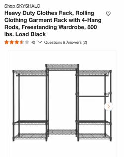 SKYSHALO Heavy Duty Rolling Garment Rack Black