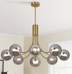 27" Gold Sputnik Chandelier - 6-Light Mid Century Modern Bubble Globe Light