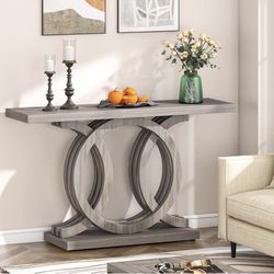 Tribesigns 55 inches Console Table with Geometric Base, Farmhouse Hallway Table, Wooden Entryway Sofa Table, Unique Long Accent Table for Decoration a