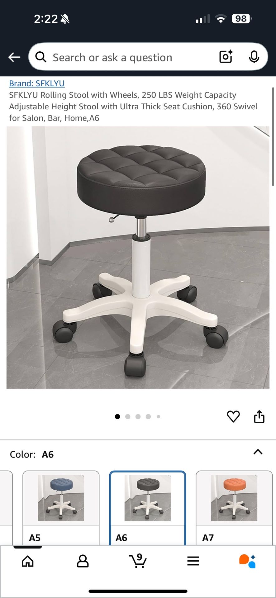 Brand New White/Black Height Adjustable Rolling Stool