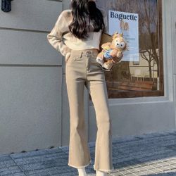 Women's Petite Hight Waist Flare Leg Cropped Pants Classic Fashion Jeans