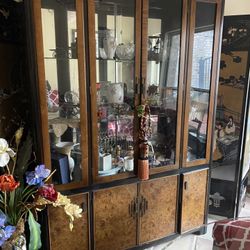 Antique Burl Wood China Cabinet