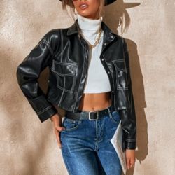 Black Faux Leather Jacket Black Size Medium  