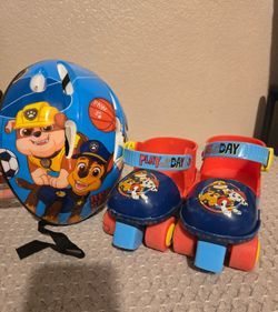 Paw patrol Kids Roller Skates Girls and Boys Ages 2-6, Toddler Rollerskates Adjustable Quad Skate Shoes for Beginners and helmet