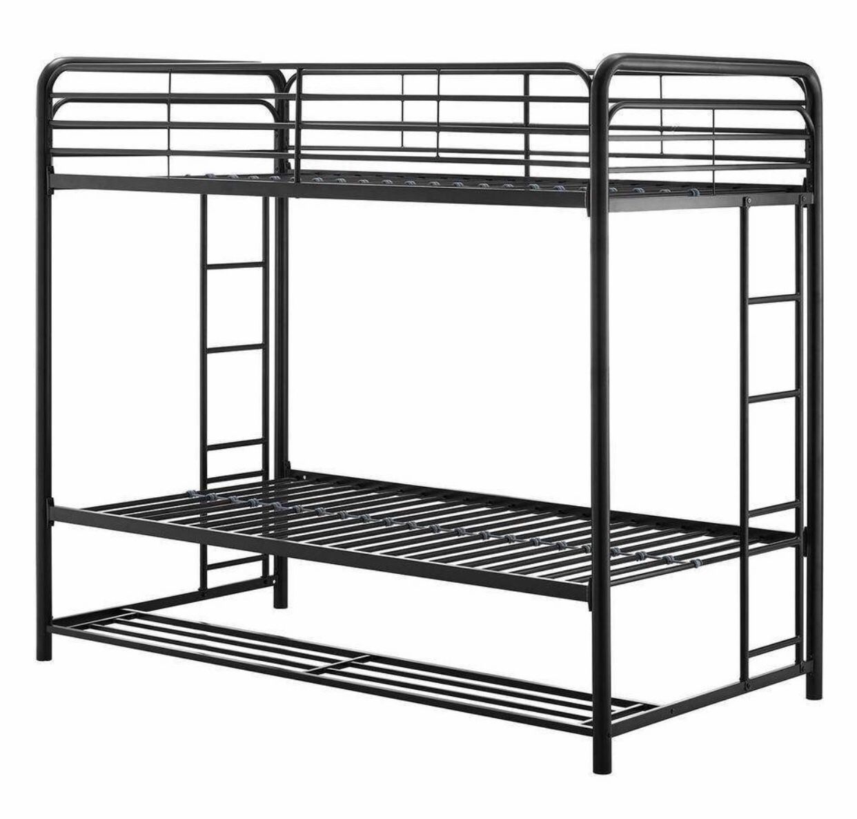 NEW Black Twin Over Twin Metal Bunk Bed with Storage Bins