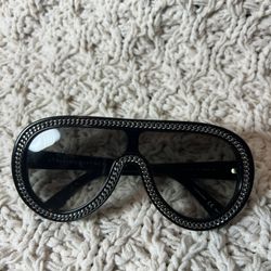 Stella McCartney Black Silver Chain Falabella Trim Aviator Shield Sunglasses