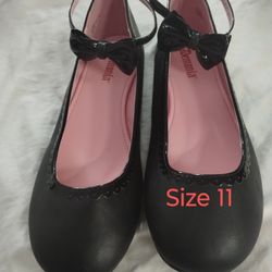 New Ballet Flats, Ankle Strap With Bow, Black, Women's Size 11