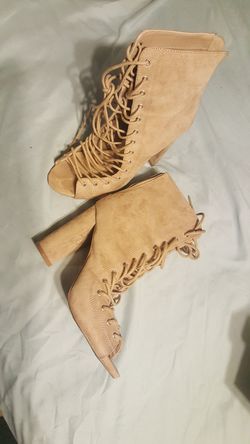 Beige lace up suede wedge heel