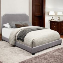 New King Size Light Grey Upholstered Bed