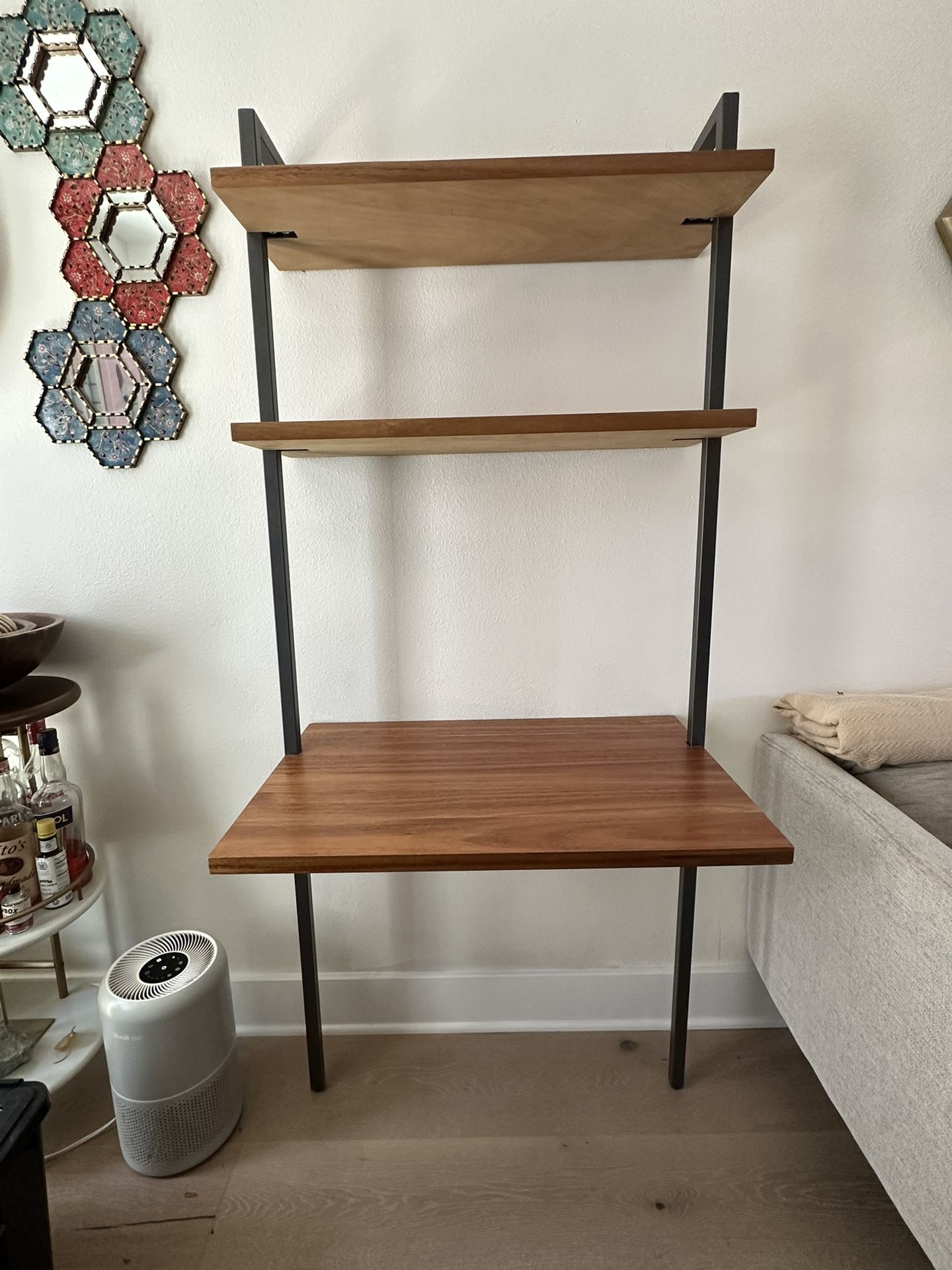CB2 Helix Walnut Wood Wall Mount Desk & Shelves