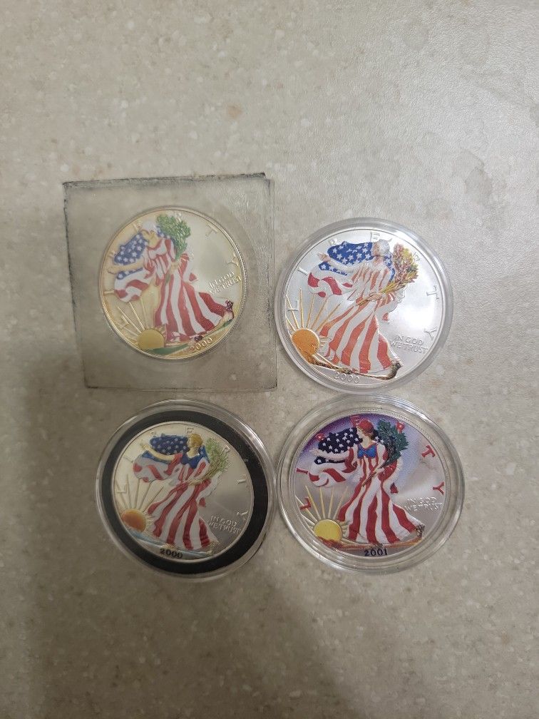 2000 And 2001 Colorized American Silver Eagles. $55 Each