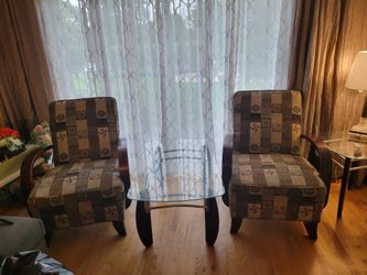 Set Of 4 PCs Coffee Table With Glass Top , End Table With Glass Top , 2 Chairs- Moving Out Sale