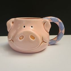 VINTAGE RUSS BERRIE 3D Pink Pig 10 oz. Ceramic Coffee Mug Cup