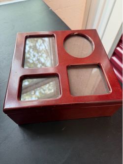 Mahogany Wooden Keepsake Display Box with Photo Frame Lid Photo Storage