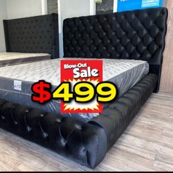 Queen Size Black European Bed W Orthopedic Mattress 