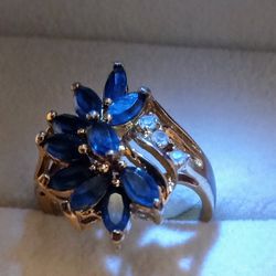 Gold Plated Sapphire Blue Ring 