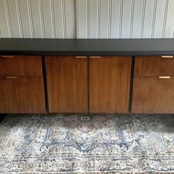 Mid Century Modern Credenza with Stained Wood and Black Paint