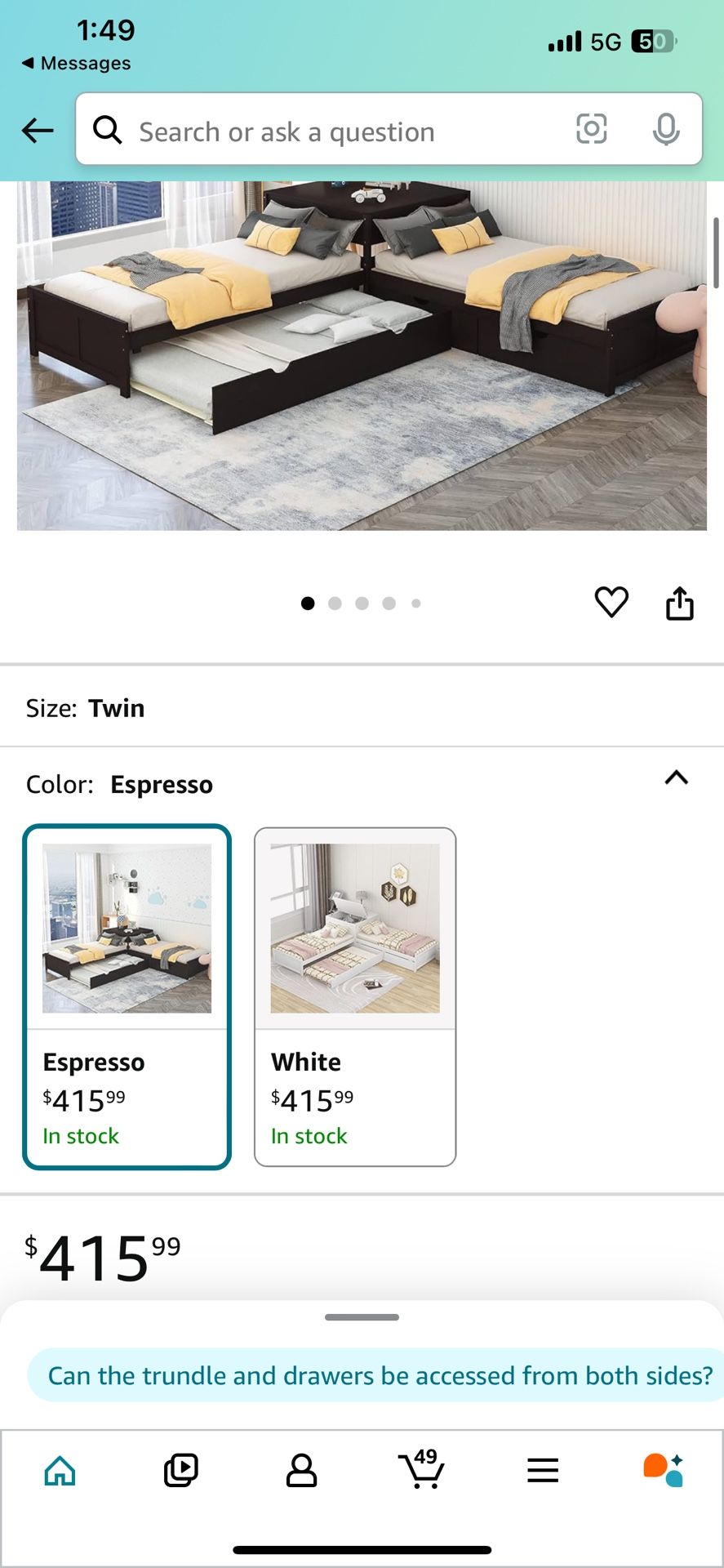 L shaped twin beds with twin trundle