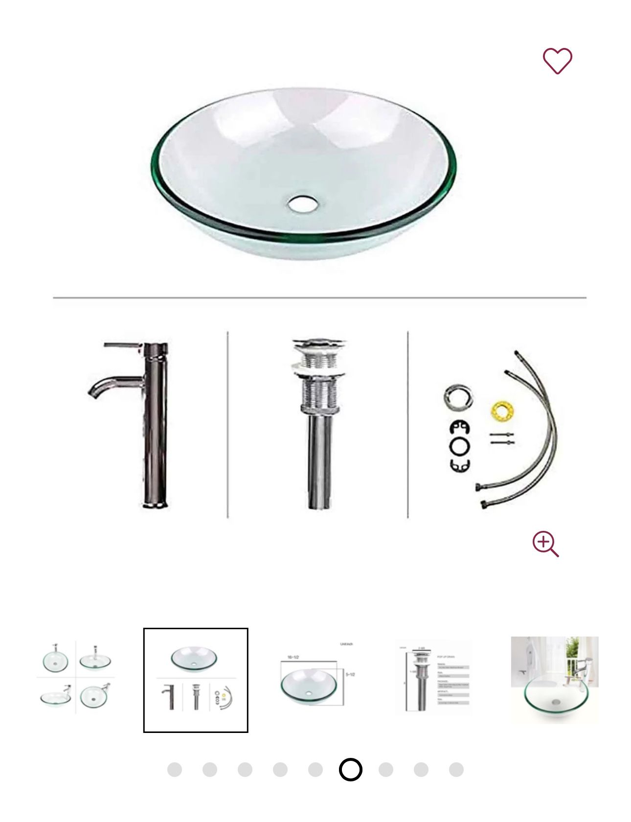 16.5" Bathroom Vessel Sink Modern Artistic Single Clear Round Tempered Glass Basin Countertop Bowl Sink for Lavatory Vanity Cabinet, W/Water Save Fauc