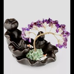 Crystal Tree Backflow Waterfall Incense Burner Ceramic Incense Holder Amethyst