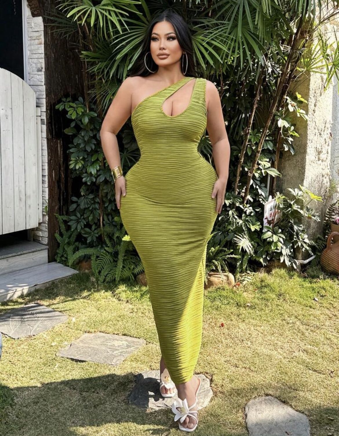 SHEIN Olive Green Shoulder Strap Bodycon Dress