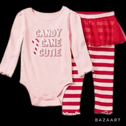 SZ NEWBORN NWT Candy cane cutie Girls 2-pc. Bodysuit SKORT Set