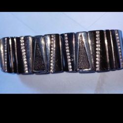 Thick Silver Toned With Rhinestones Bracelet