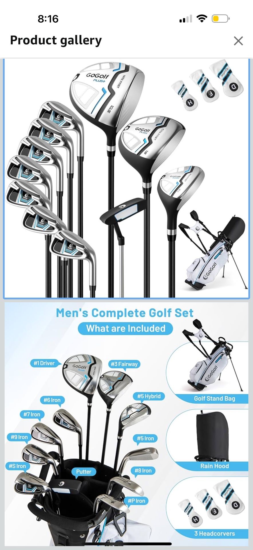 12 Pieces Men's Complete Golf Clubs Set Right Hand, Golf Stand Bag with 460CC #1 Driver, #3 Fairway & #5 Hybrid, #5#6#7#8#9#P #S Irons & Putter, Rain