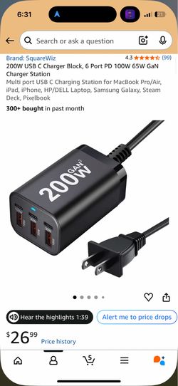 200W GaN USB C Charger 6 Port Fast Charging Station