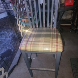 Wooden Chair with Plaid Cushion