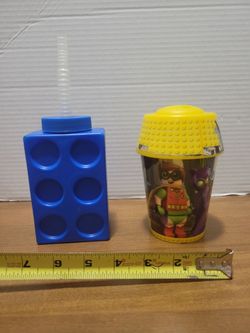 McDonald's Lego Batman movie plastic cup tumbler & blue Lego water bottle