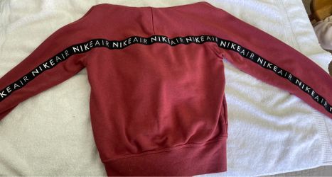 Nike Air Women’s XS Burgundy Pullover Hoodie Logo Tape Sleeves Sweatshirt
