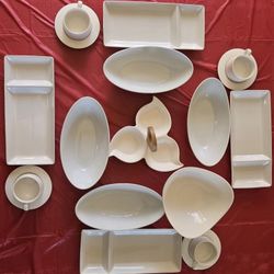 Complete  White Ceramic Tableware & Serving Set