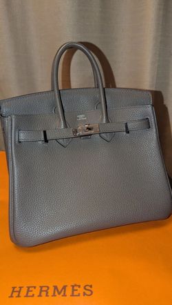 HERMES Birkin 25 Gray Togo Leather Purse Handbag