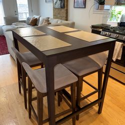 Modern Counter Height Dining Table + 4 Chairs (Wood Set)