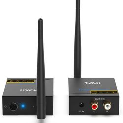 1Mii 2.4Ghz Wireless Audio Transmitter Receiver for TV, 320ft Long Range 20ms Low Delay 192kHz/24bit HiFi Audio, Wireless Adapter Kit for Subwoofer/Po